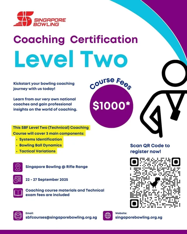🚨 Registration for the SBF Level Two (Technical) Coaching Course is officially OPEN! 🎳🔥

Ready to take your coaching game to the next level? Don’t miss this chance to kickstart your coaching journey with us! — sign up now via the QR Code 💪✨