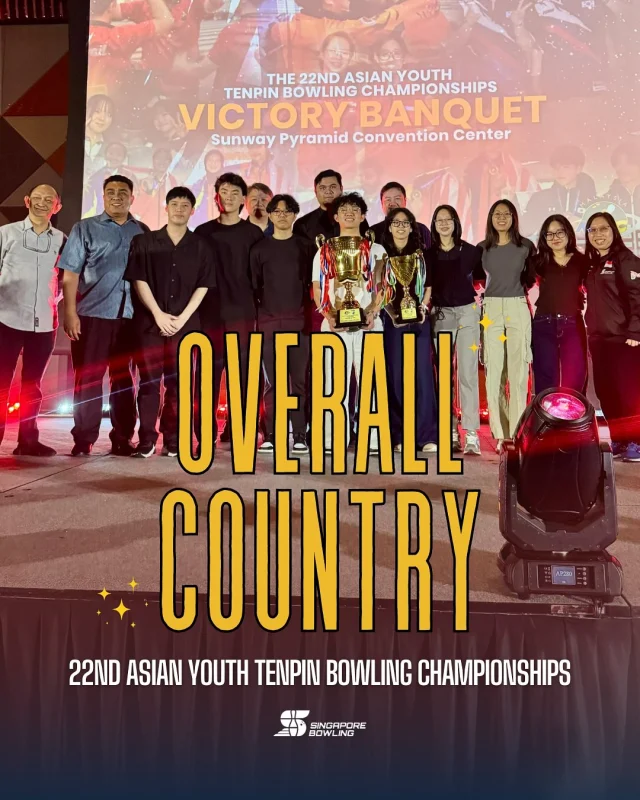 [22nd Asian Youth Tenpin Bowling Championships]

🌟 A NIGHT TO REMEMBER FOR SINGAPORE BOWLING! 🌟

Team Singapore shines bright at the 22nd Asian Youth Tenpin Bowling Championships, finishing as the Overall Country Champion with an incredible 6 GOLD, 1 SILVER & 1 BRONZE! 🏆🇸🇬

✨ Medal Recap:
🥇 Girls Singles – Hazel Tan
🥇 Boys Singles – Aiman Lim
🥇 Girls Doubles – Lim Shi En & Nur Irdina
🥇 Girls Team – Hazel, Shi En, Irdina & Shirlene
🥇 Girls All Events – Lim Shi En
🥈 Girls All Events – Shirlene Wong
🥉 Girls Masters – Shirlene Wong
🥇 Boys Masters – Mike Ong

And that’s not all — with 4 GOLD + 1 SILVER, our girls also clinch the Overall Team (Girls) Title! 🔥🎳

Massive congratulations to our athletes for their grit, passion & golden strikes! ❤️

#oneteamsg #ayc