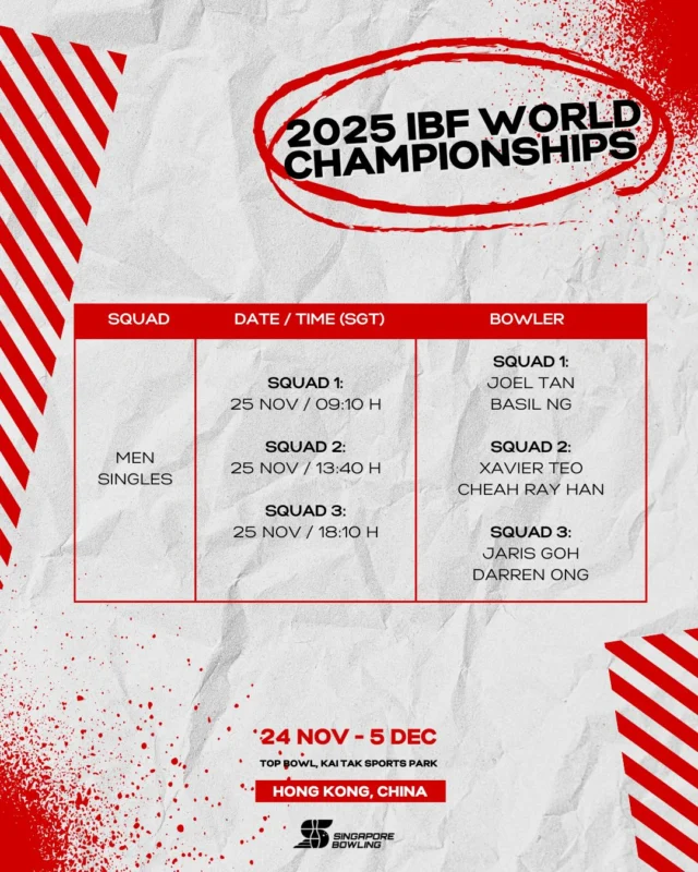 [2025 IBF World Championships]

🎳 And we’re OFF! 🎳

The singles qualifying event at the 2025 IBF World
Championships has officially begun! ✨ Our Team Singapore bowlers are ready to roll, aiming for
strikes, spares, and a spot in the finals.

💪🔥 Let’s cheer them on as they take on the world! 🌏💥

🔗 Click link in bio for tournament information.

#oneteamsg #singapore #bowling #worldchampionships
#ibf