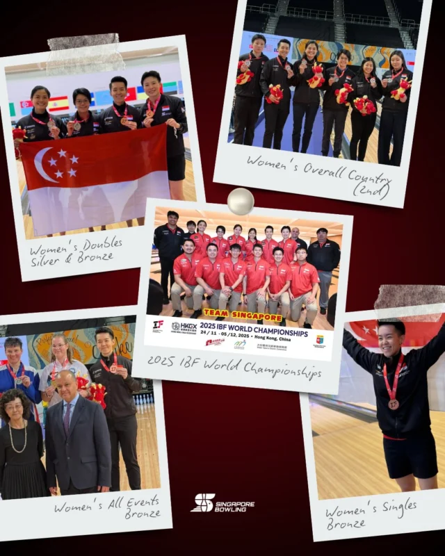 [2025 IBF World Championships]

🎳 AND THAT’S A WRAP! 🏁

Team Singapore closes out a strong and consistent showing with an impressive haul of 🥈 2 SILVER & 🥉3 BRONZE!

🥉Women’s Singles (Bronze) – Shayna Ng
🥈Women’s Doubles (Silver) – Cherie Tan & Daphne Tan
🥉Women’s Doubles (Bronze) – New Hui Fen & Shayna Ng
🥉Women’s All Events (Bronze) – Shayna Ng
🥈Women’s Overall Federation (Silver) - SINGAPORE

Congratulations to all our medalists, and hats off to the entire team for fighting hard through every event, every frame, every day. 🇸🇬💪❤️

Thank you for doing Singapore proud!
Safe travels home, Team Singapore! ✈️🇸🇬

🔗 Click link in bio for tournament information!

#oneteamsg #singapore #bowling #ibfworldchampionships