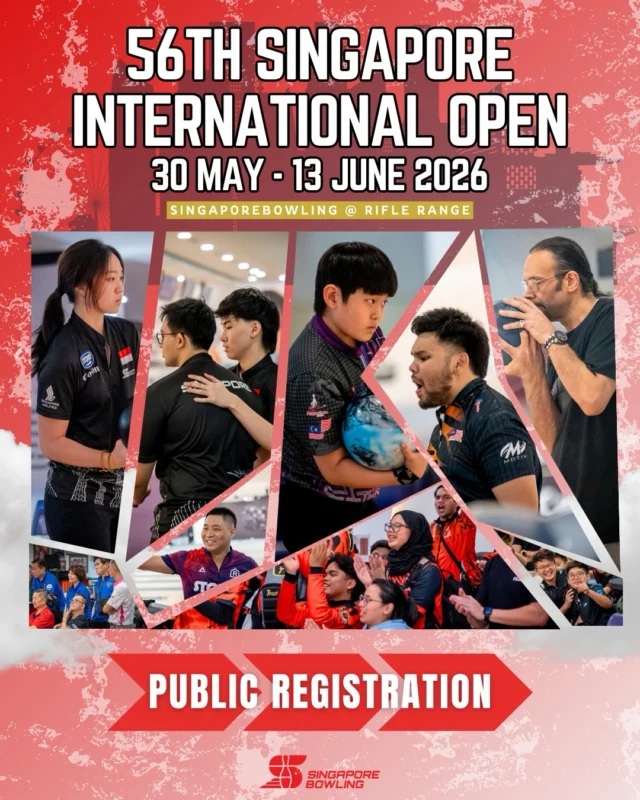 [56th Singapore International Open 2026]

Public registration for the 56th Singapore International Open 2026 is now officially open till 1 May 2026, 1200hrs! 

Scan the QR code to register or visit our website for more information.

For overseas participants, should you require more information, kindly email us at events@singaporebowling.org.sg.

Thank you and see you on the lanes! 🎳💯